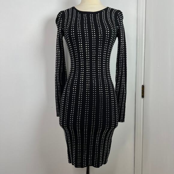 HERA Collection Women's Retro Bodycon Studded Black Dress Long Sleeves Size S - Picture 14 of 16